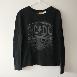 AC/DC Rockware Thermal Waffle Shirt Womens L Back In Black Grunge RockMusic Band